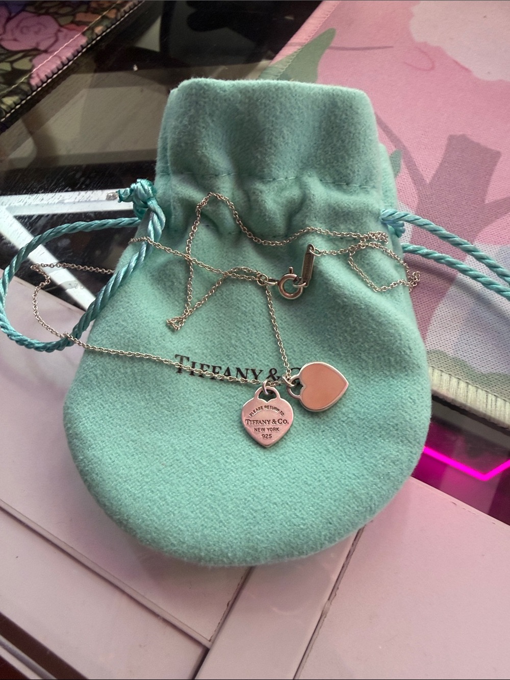 Tiffany & Co. Silver Necklace with Pink Heart Charm